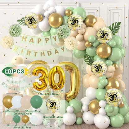 Macaron Green and Gold Balloon Garland Arch Kit with Latex Balloons for Happy 18th, 30th, 40th, and 50th Birthdays, Adult Parties, Anniversaries, and Decor