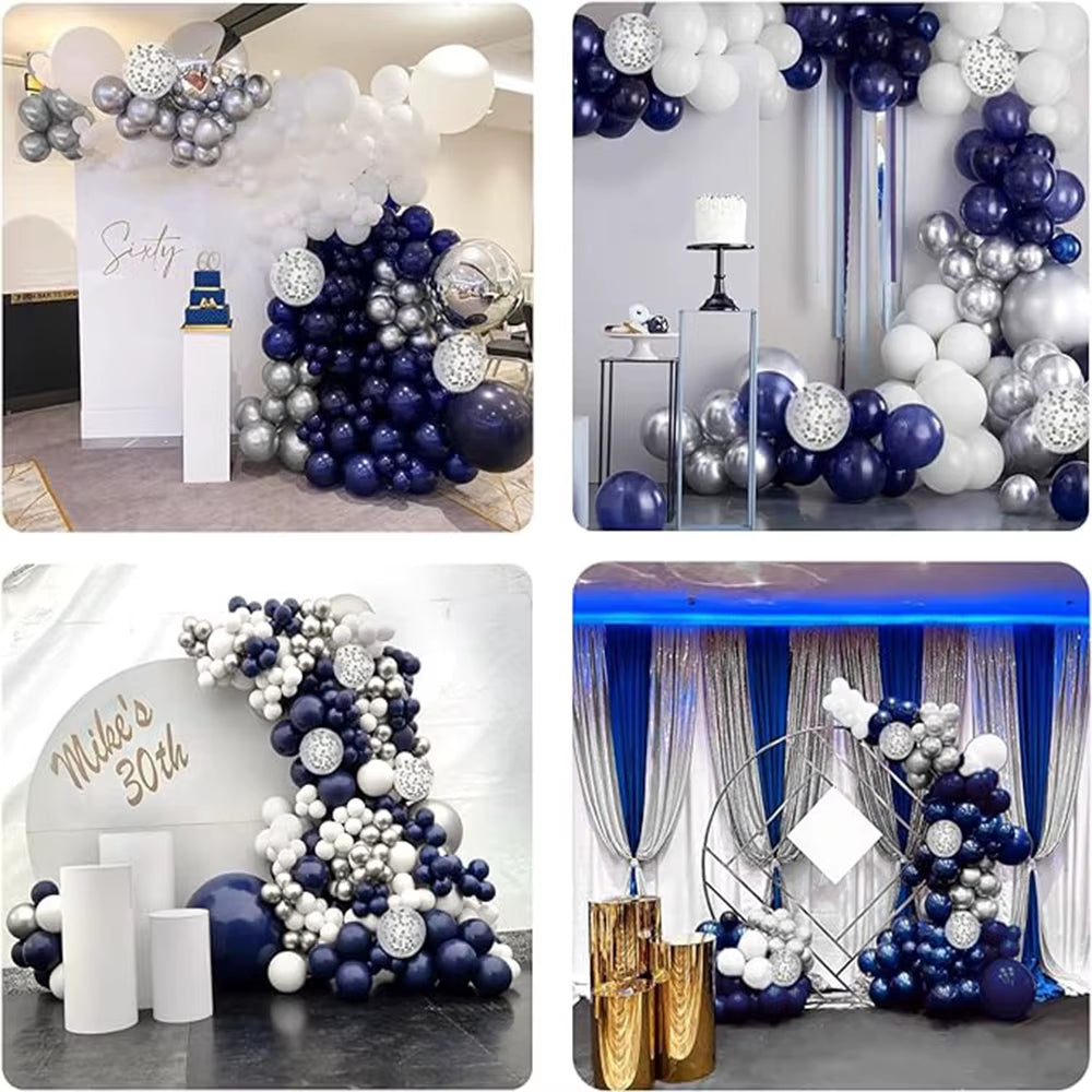 Navy Blue, White, and Gold Confetti Balloon Garland Arch Kit for Weddings, Birthdays, Baby Showers, and Party Decorations