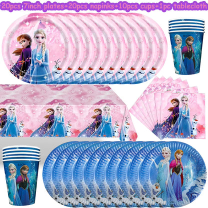 Frozen-Themed Birthday Party Decoration Set featuring Anna, Elsa, Olaf, Snowflake Banner, Backdrop, Balloons Kit, Foil Garland, and Balloon Arch for Baby Showers.
