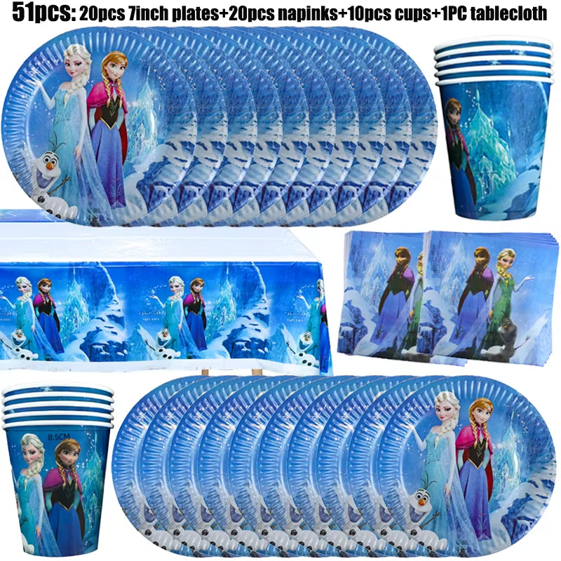 Frozen-Themed Birthday Party Decoration Set featuring Anna, Elsa, Olaf, Snowflake Banner, Backdrop, Balloons Kit, Foil Garland, and Balloon Arch for Baby Showers.