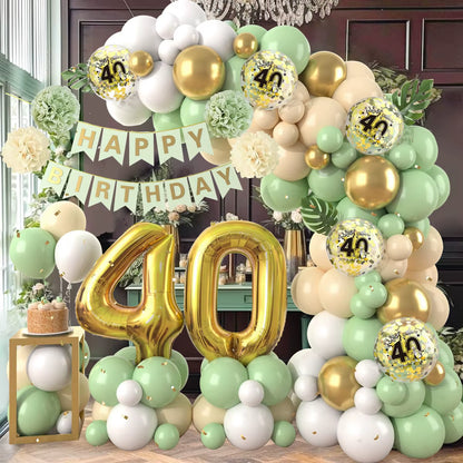 Macaron Green and Gold Balloon Garland Arch Kit with Latex Balloons for Happy 18th, 30th, 40th, and 50th Birthdays, Adult Parties, Anniversaries, and Decor