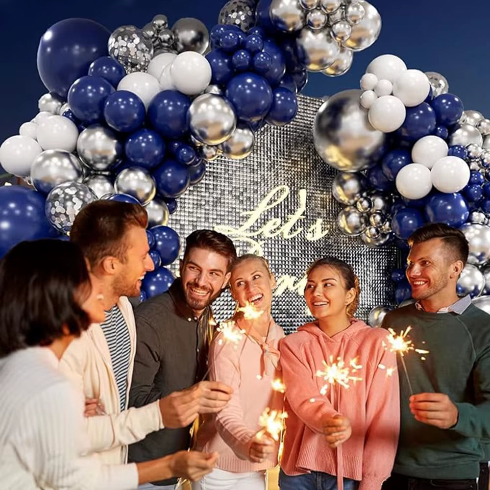 Navy Blue, White, and Gold Confetti Balloon Garland Arch Kit for Weddings, Birthdays, Baby Showers, and Party Decorations