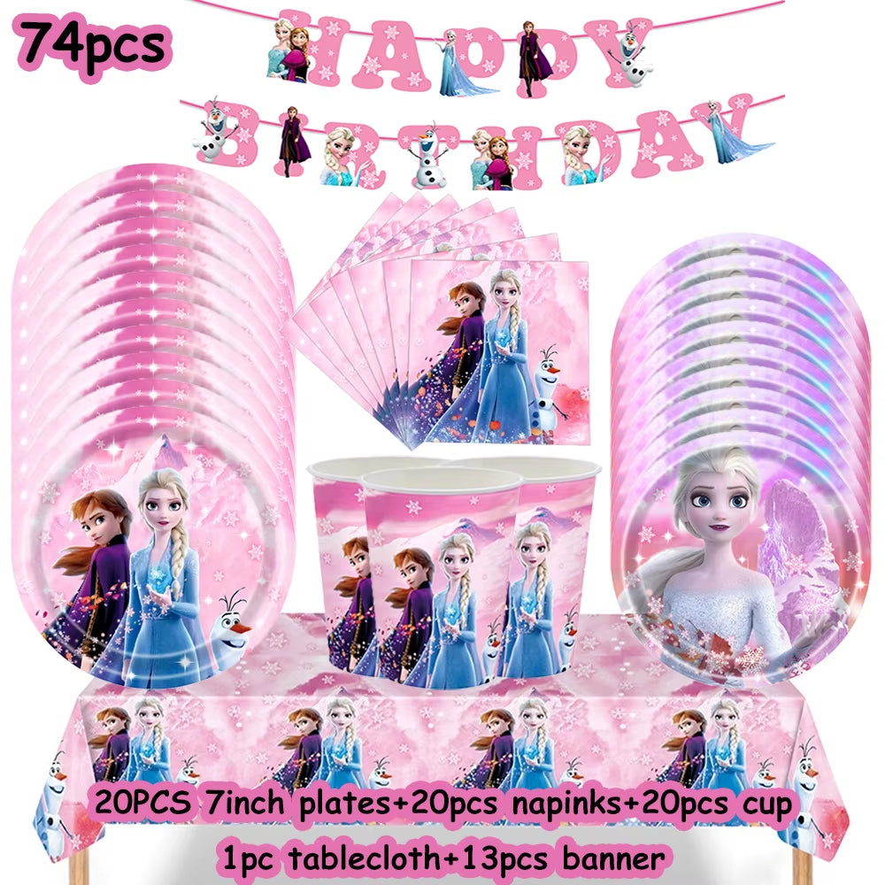 Frozen-Themed Birthday Party Decoration Set featuring Anna, Elsa, Olaf, Snowflake Banner, Backdrop, Balloons Kit, Foil Garland, and Balloon Arch for Baby Showers.
