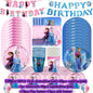 Frozen-Themed Birthday Party Decoration Set featuring Anna, Elsa, Olaf, Snowflake Banner, Backdrop, Balloons Kit, Foil Garland, and Balloon Arch for Baby Showers.
