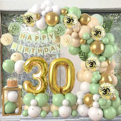 Macaron Green and Gold Balloon Garland Arch Kit with Latex Balloons for Happy 18th, 30th, 40th, and 50th Birthdays, Adult Parties, Anniversaries, and Decor