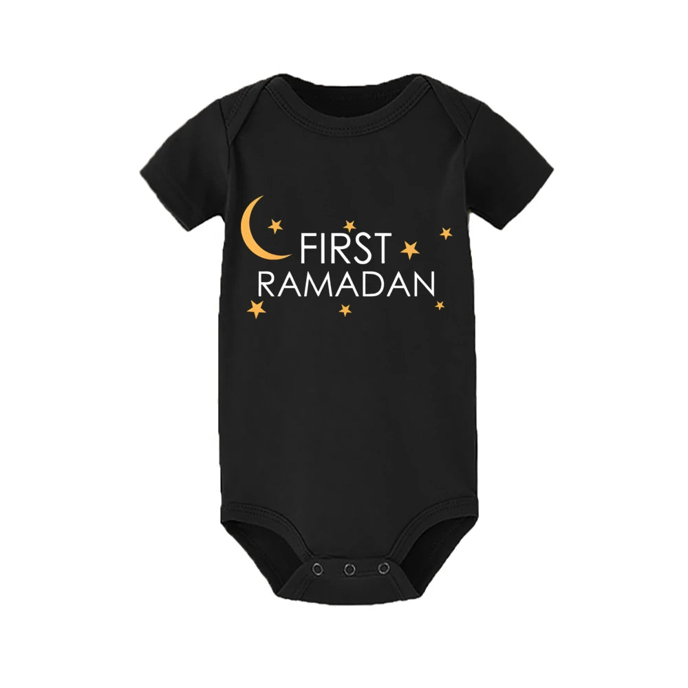 My 1st Ramadan Baby Romper Moon Star Print Short Sleeve Jumpsuit 1st Ramadan Newborn Bodysuit Muslim Festival Infant Clothes