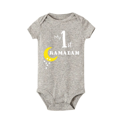 My 1st Ramadan Baby Romper Moon Star Print Short Sleeve Jumpsuit 1st Ramadan Newborn Bodysuit Muslim Festival Infant Clothes