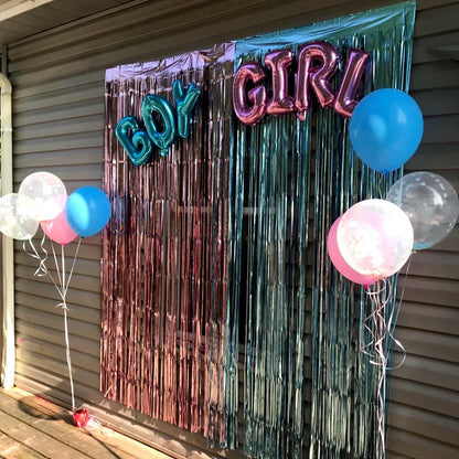 Gender Reveal Decoration Fringe Curtain Blue Pink Boy Girl Foil Balloon Gender Reveal Party Supplies Baby Shower Photo Backdrop