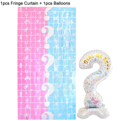 Gender Reveal Decoration Fringe Curtain Blue Pink Boy Girl Foil Balloon Gender Reveal Party Supplies Baby Shower Photo Backdrop