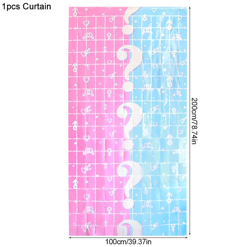 Gender Reveal Decoration Fringe Curtain Blue Pink Boy Girl Foil Balloon Gender Reveal Party Supplies Baby Shower Photo Backdrop
