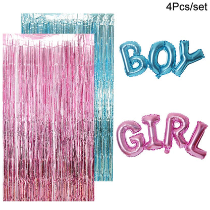 Gender Reveal Decoration Fringe Curtain Blue Pink Boy Girl Foil Balloon Gender Reveal Party Supplies Baby Shower Photo Backdrop