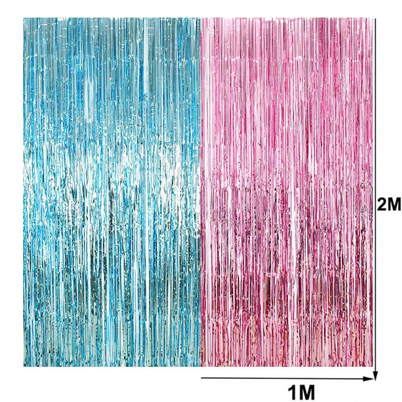 Gender Reveal Decoration Fringe Curtain Blue Pink Boy Girl Foil Balloon Gender Reveal Party Supplies Baby Shower Photo Backdrop
