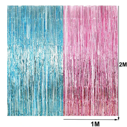 Gender Reveal Decoration Fringe Curtain Blue Pink Boy Girl Foil Balloon Gender Reveal Party Supplies Baby Shower Photo Backdrop