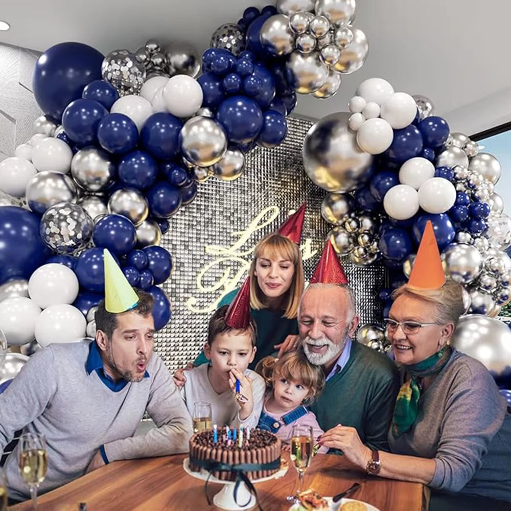 Navy Blue, White, and Gold Confetti Balloon Garland Arch Kit for Weddings, Birthdays, Baby Showers, and Party Decorations