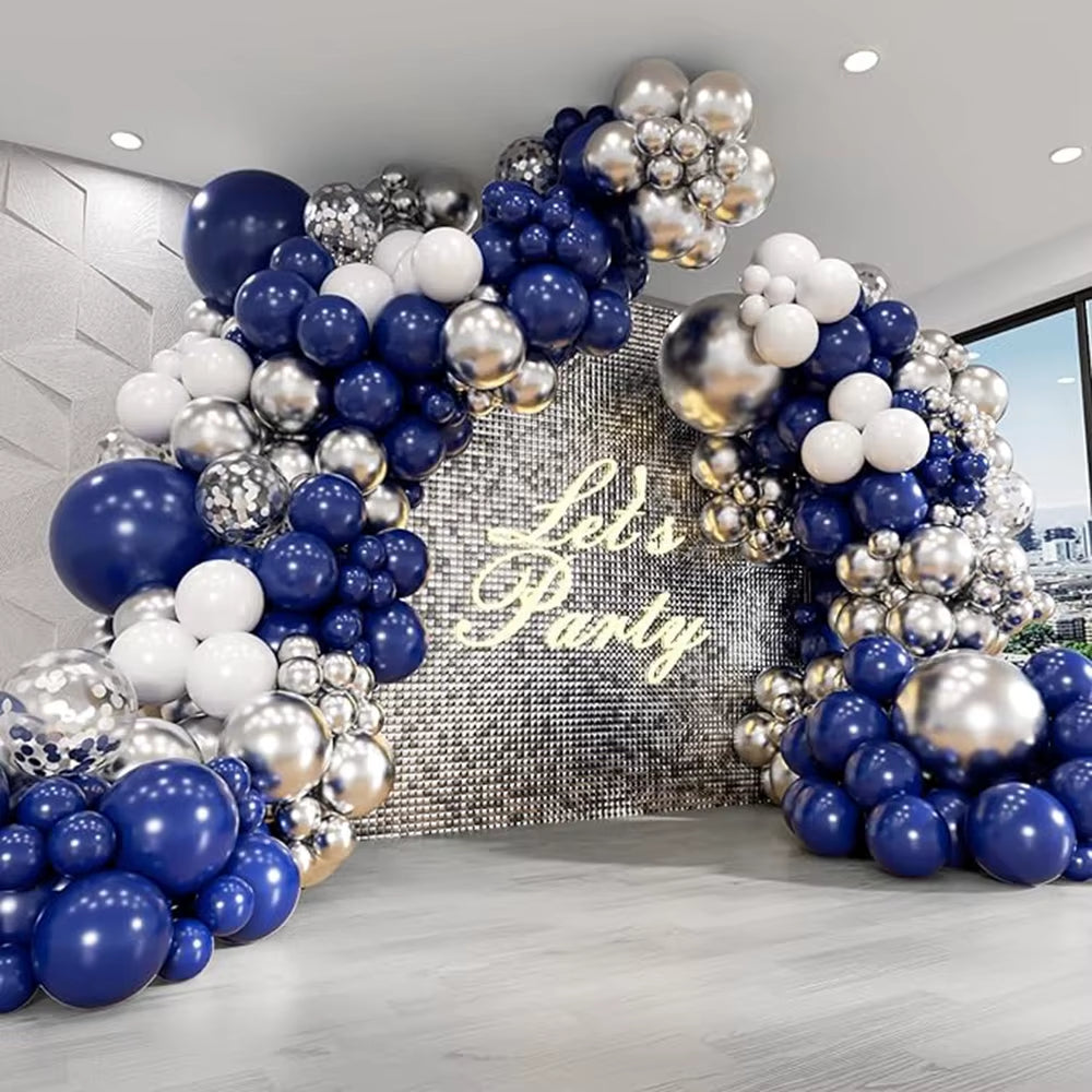 Navy Blue, White, and Gold Confetti Balloon Garland Arch Kit for Weddings, Birthdays, Baby Showers, and Party Decorations