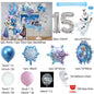 Frozen-Themed Birthday Party Decoration Set featuring Anna, Elsa, Olaf, Snowflake Banner, Backdrop, Balloons Kit, Foil Garland, and Balloon Arch for Baby Showers.