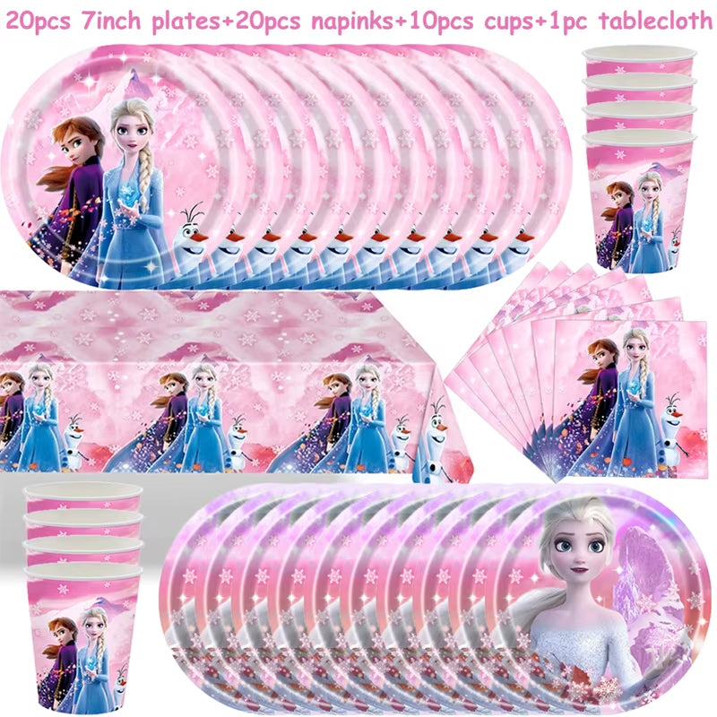 Frozen-Themed Birthday Party Decoration Set featuring Anna, Elsa, Olaf, Snowflake Banner, Backdrop, Balloons Kit, Foil Garland, and Balloon Arch for Baby Showers.