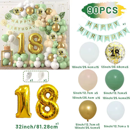 Macaron Green and Gold Balloon Garland Arch Kit with Latex Balloons for Happy 18th, 30th, 40th, and 50th Birthdays, Adult Parties, Anniversaries, and Decor