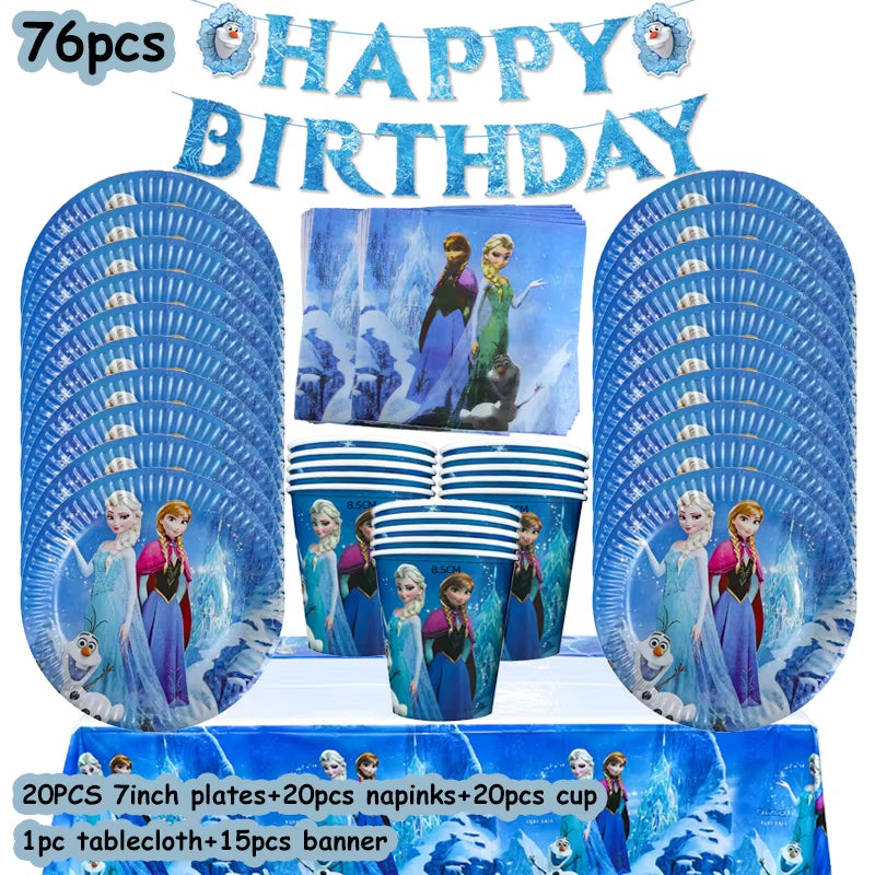 Frozen-Themed Birthday Party Decoration Set featuring Anna, Elsa, Olaf, Snowflake Banner, Backdrop, Balloons Kit, Foil Garland, and Balloon Arch for Baby Showers.
