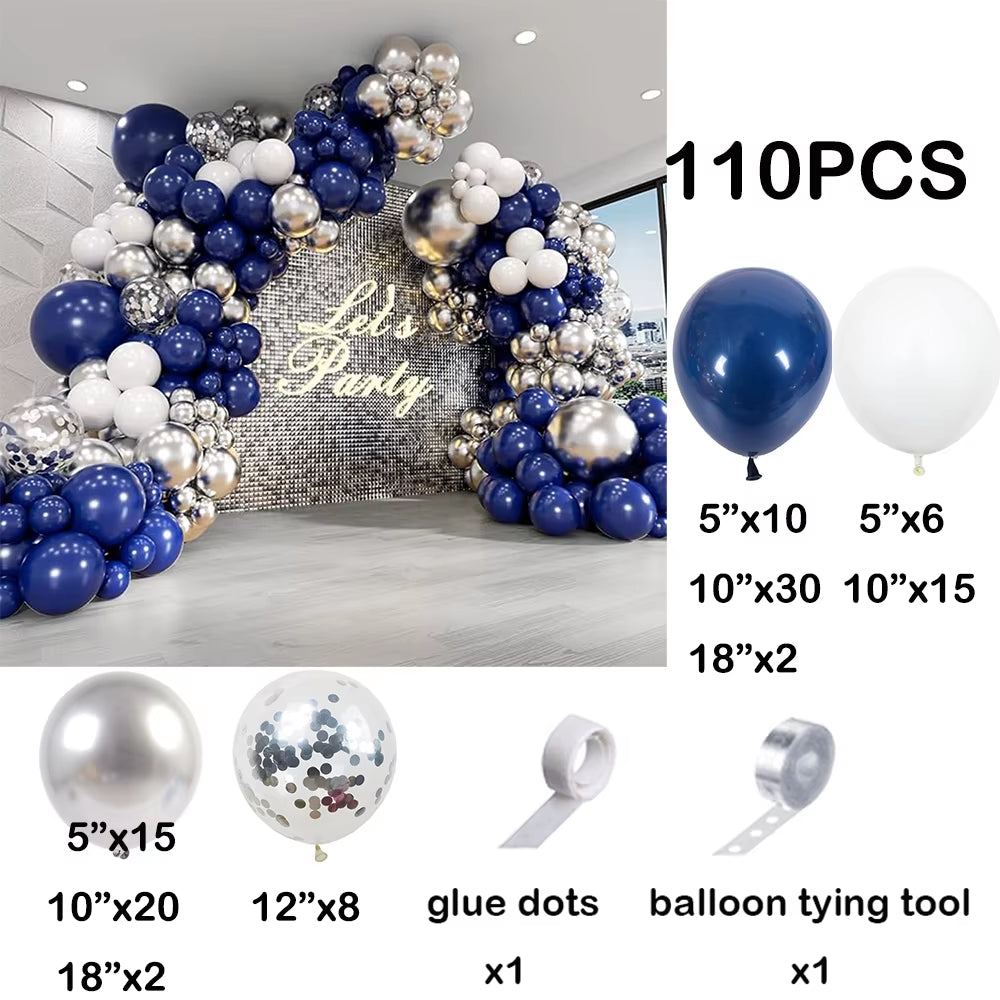 Navy Blue, White, and Gold Confetti Balloon Garland Arch Kit for Weddings, Birthdays, Baby Showers, and Party Decorations